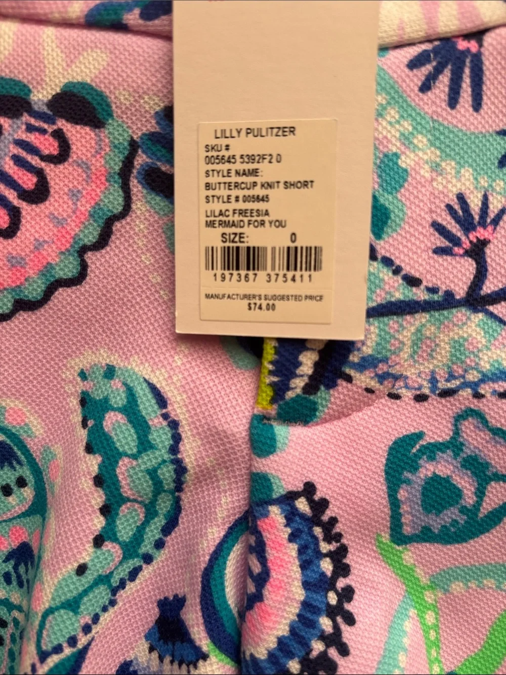 NWT Lilly Pulitzer Buttercup Knit Shorts Mermaid for You Lilac Freesia 0